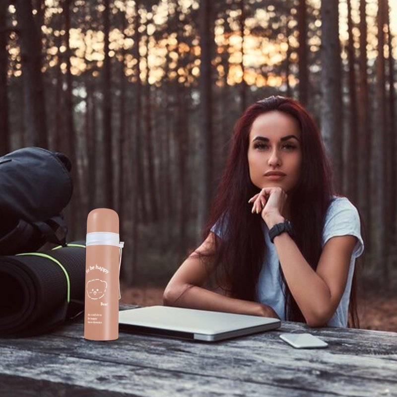 M054D (ALEJA2) TERMOS STALOWY PRÓŻNIOWY TERMICZNY KUBEK BIDON 500ML 0,5L NA KAWĘ XXL O976-1 BRĄZOWY