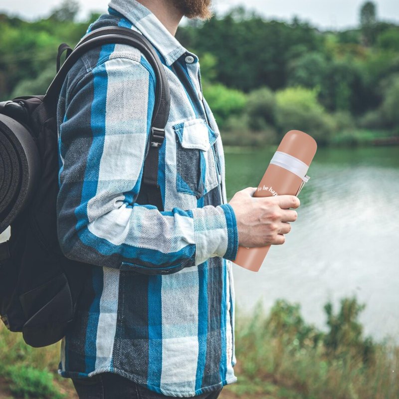 M054D (ALEJA2) TERMOS STALOWY PRÓŻNIOWY TERMICZNY KUBEK BIDON 500ML 0,5L NA KAWĘ XXL O976-1 BRĄZOWY